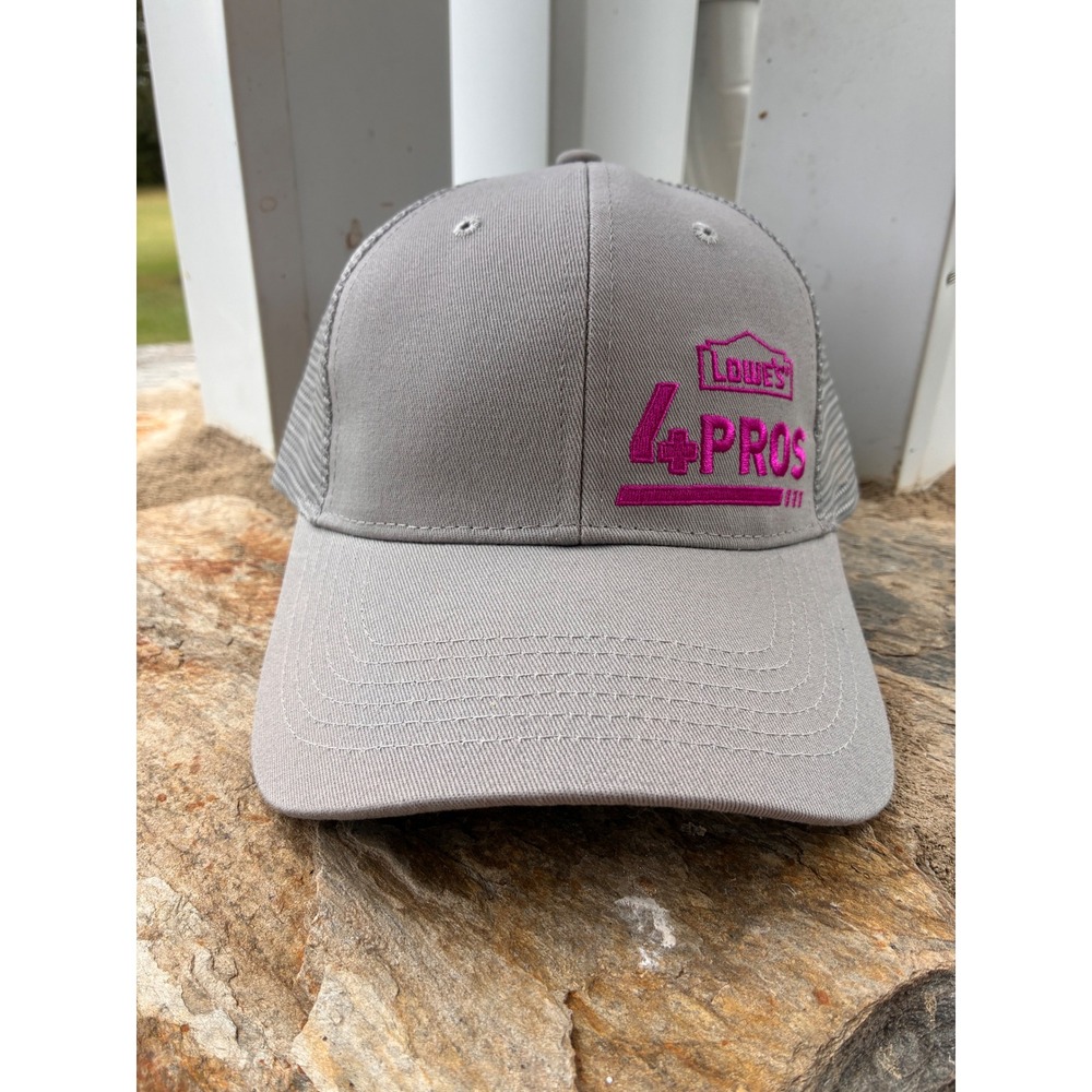 Lowes 4 Pros Trucker Hat Mens Grey Pink Embroidered Snapback Mesh Cap